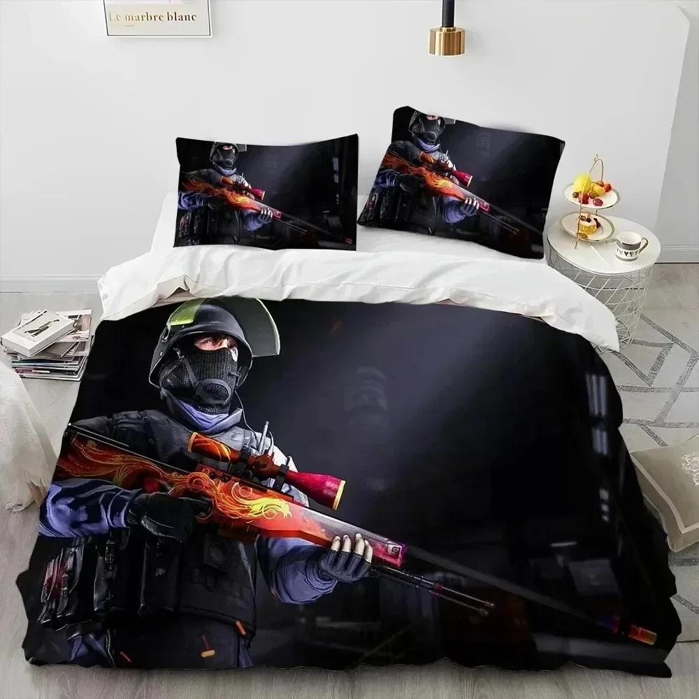 Luxury New 3D Print CS GO Game Gamer Counter Strike Bedding Set Duvet Cover Bed Set Quilt Cover Pillowcase Queen Size Boys Adult