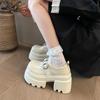 10CM Heels Women Leather Loafers Fad Designer Belt Buckle Lady Mary Jane Shoe Retro British Thick Sole Casual Shoe Zapatos Mujer