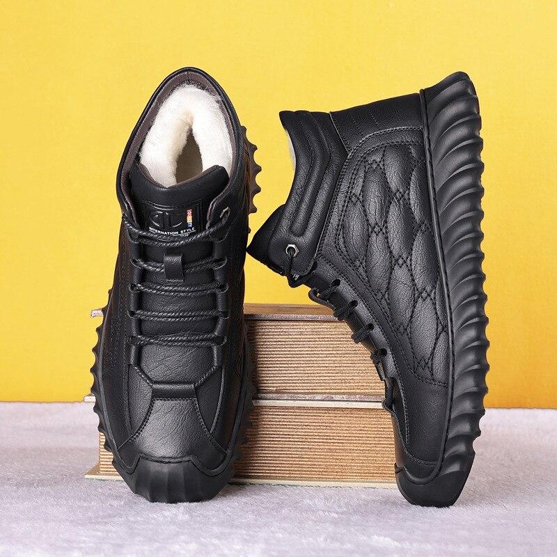 Winter Warm Men Boots Leather Wool Fur Outdoor Snow Boots Handmade Waterproof Working Non-slip Ankle Boots