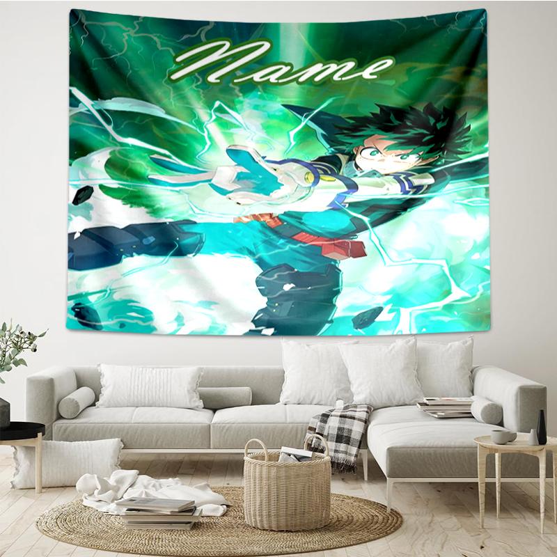 Custom Name My Hero Academia Print Tapestry, Backdrop, Easy Setup, Ideal for Bedroom, Office & Living Room, with Aesthetic Wall Hanging Decor.