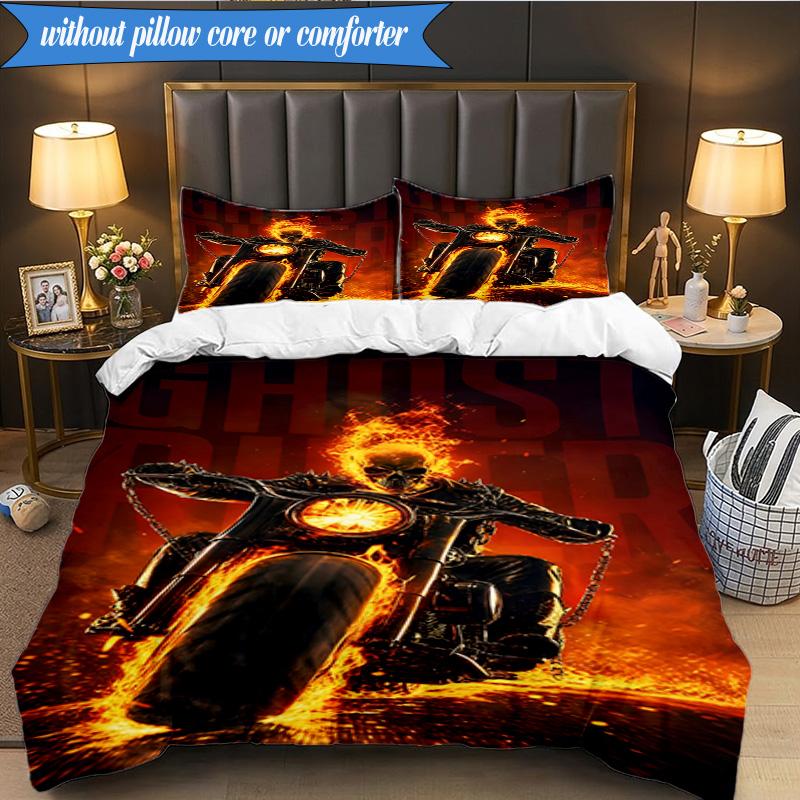 3PCS Rider On Fire Bedding Set,Including 1pc Duvet Cover And 2pcs Pillowcases Perfect for Bedroom, Dormitory, Fan Christmas gift