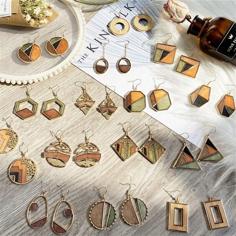 Богемные винтажные серьги из натурального дерева для женщин, полые ...