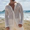 Yousheng Męska Dzianinowa Koszula Siatkowa z Kołnierzykiem Długim Rękawem Codzienny Top Jednolity Kolor Zapinana na Guziki Przewiewna Koszula do Codziennego Użytku Street Beach