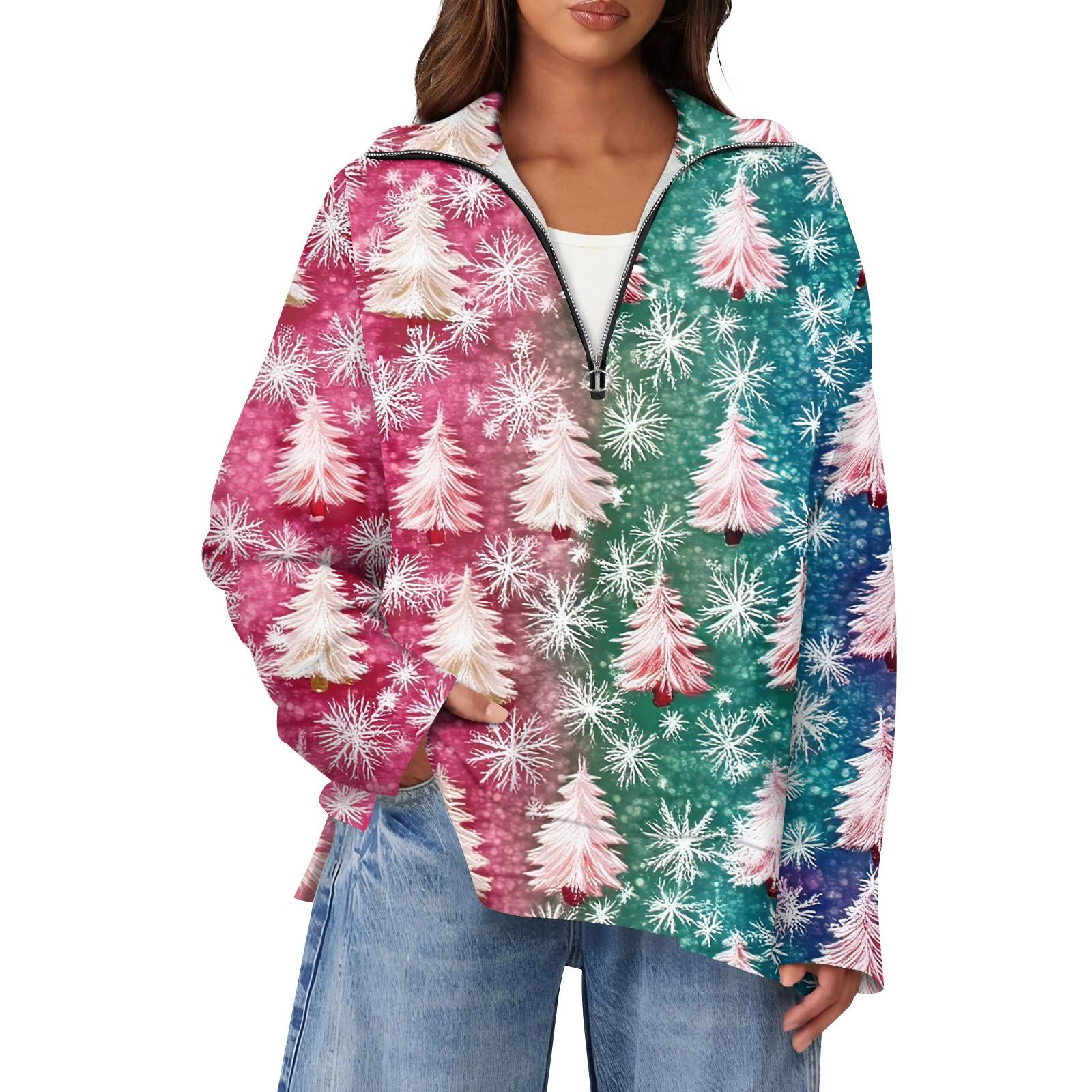 Женская повседневная полумолния с лацканами и рождественским принтом — фото 3