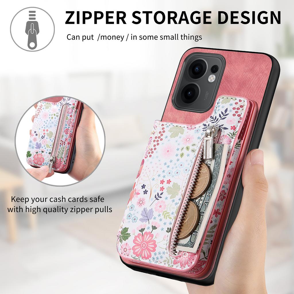 For Oppo Reno13 F 5G (Reno 13 FS 5G)/4G Leather Phone Cover with RFID Blocking Zipper Card Bag Kickstand