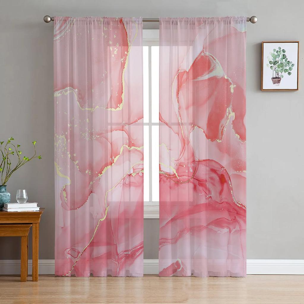 Marble Artistic Texture Gradient Black Transparent Curtains Perfect for Living Room Decoration Window Panel Curtain Cooking Area Tulle Voile Organza