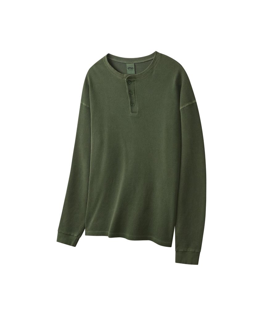 FERNOV Washed Waffle Henley Neck Khaki