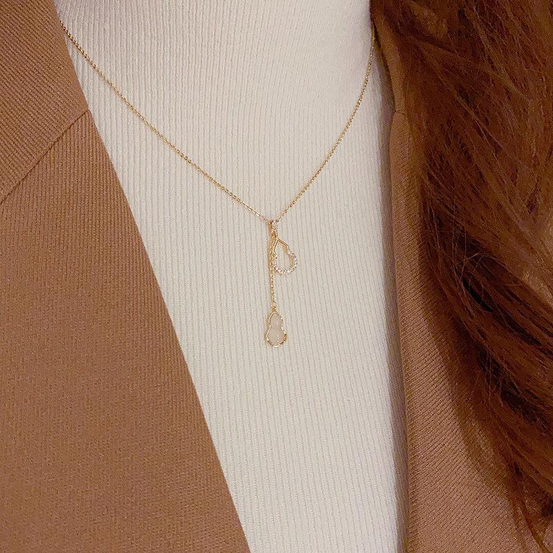Exquisite 2025 Niche Double Gourd Tassel Necklace - Trendy Light Luxury Clavicle Chain for Women