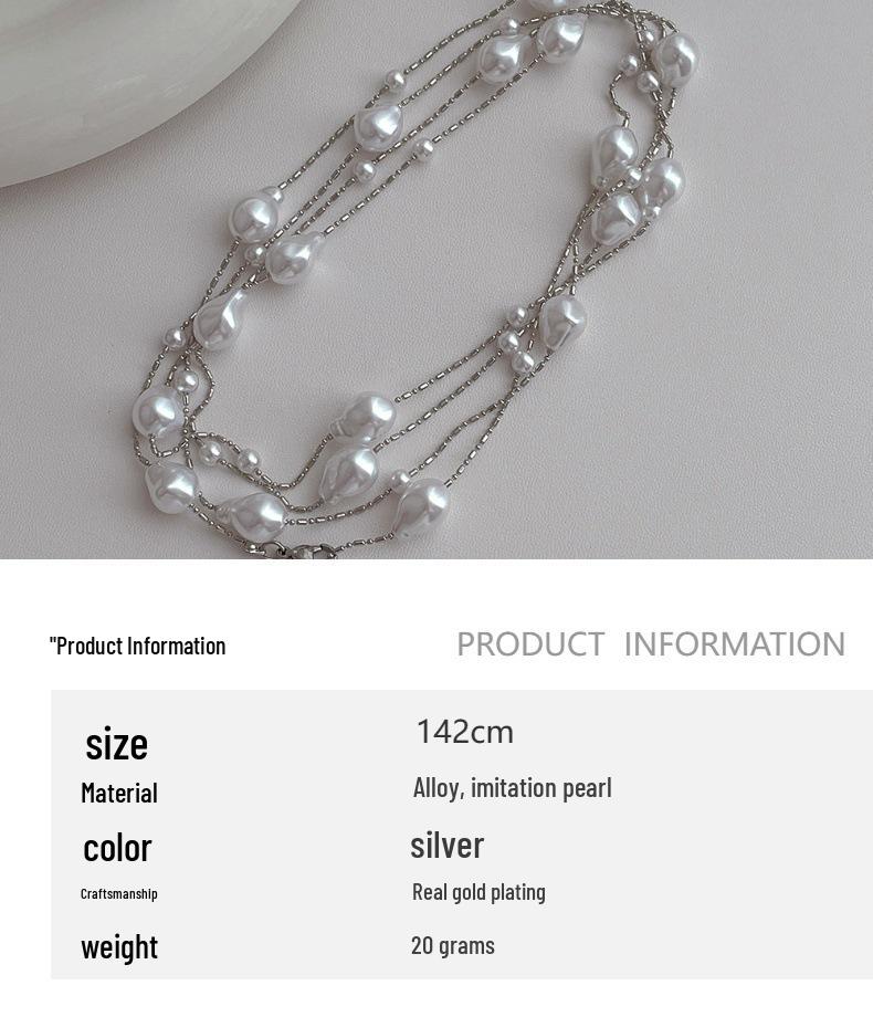 Elegant Baroque Pearl Long Necklace – Versatile, Light Luxury Clavicle Chain for Women