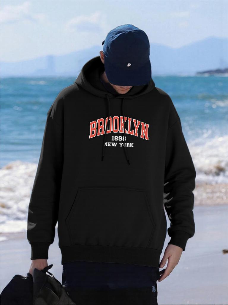 Brooklyn New York 1898 Druck Herren Hoodie Lässige Taschen-Hoodies Hip Hop Übergroßer Herren-Pullover Herbst Fleece Unisex Kleidung