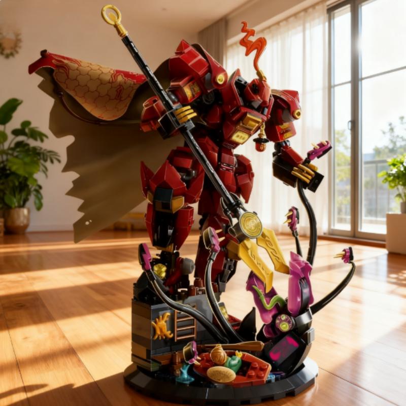 MOC Sets 996pcs Flame Knight Mecha Building Blocks 71846 Mecha Character Model Brick Desktop Decoration Display Toys Gifts