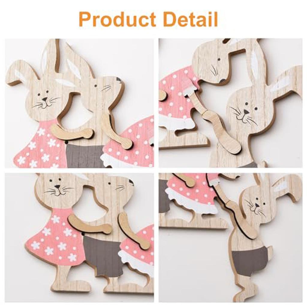 New Easter Painted Rabbit Ornaments Wooden Crafts Home Decoration Door Wall Hanging Pendant Easter Bunny Party Decor