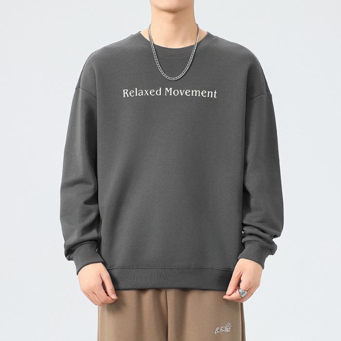 

Осенний плотный свитер из чистого хлопка 360 г, мужской, большого размера, свободный, с круглым вырезом, с принтом, модная повседневная рубашка 4XL темно-серого