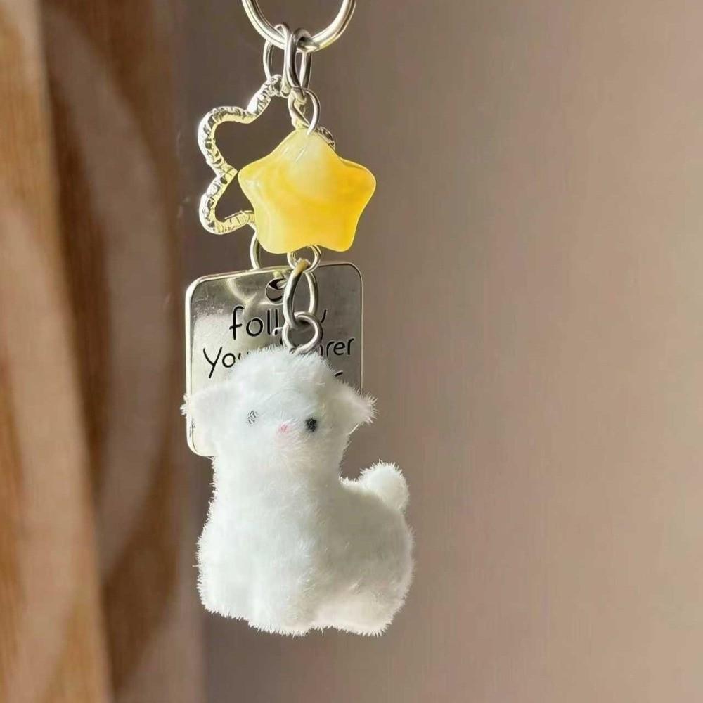 with Yellow Star Flocking Dog Keychain White Animal Pendant New Lamb Bag Charm Handbag Charm