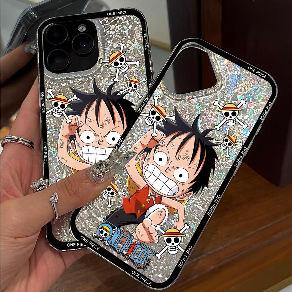 Case for iphone 15 16 Plus 11 18 Pro Max 13 Air 12 17 Pro XR XS Max 14 Silver Glitter Crackle Background Luffy Battle Pattern