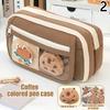 Large Capacity Pencil Bag Cute Capybara Stationery Holder Bag With Brooches Stickers Children Pen Case Animal Zipper Pouch