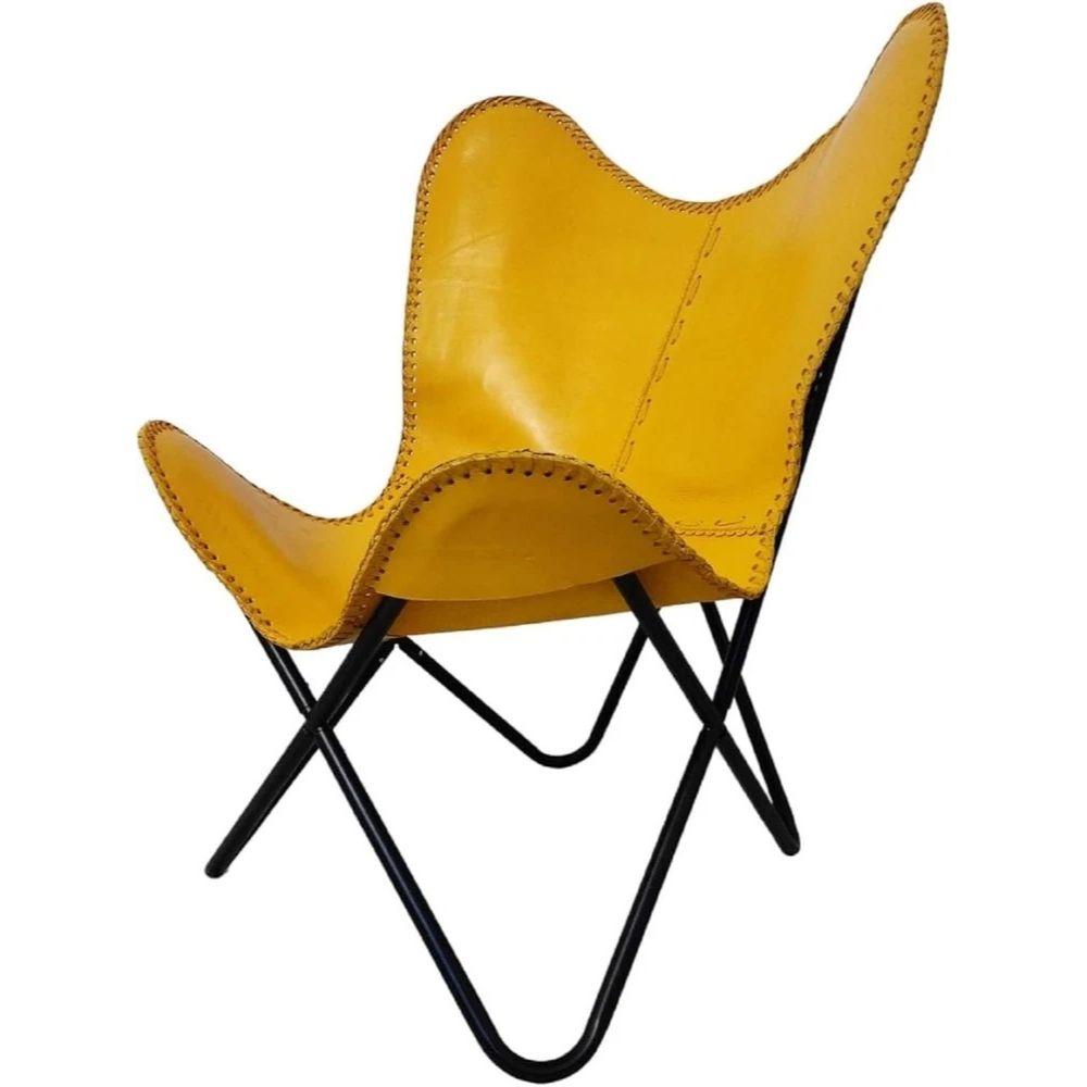 Vintage Leather Butterfly Chair Cowhide Chair Living Rooms Accent Chair Yellow
