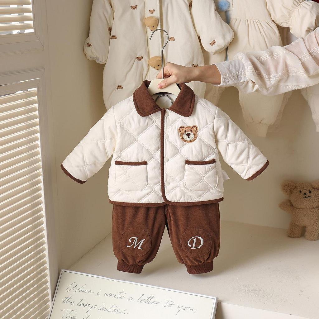 Infant Winter Fleece Lined Top & Pants Set: Thick Warm Outdoor Romper