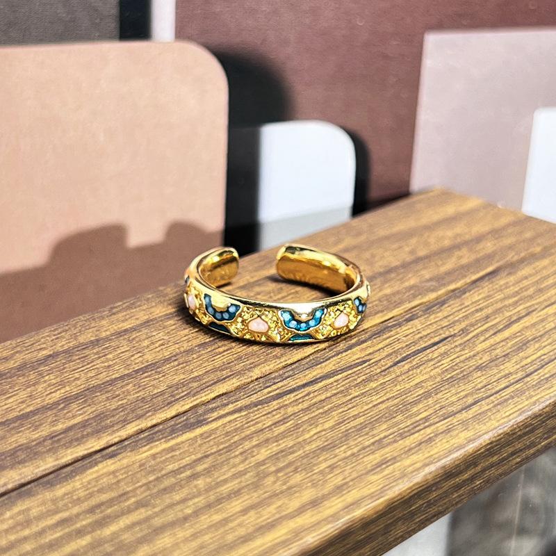 2026 Sweet and Cool Colorful Drip Glaze Temperament Court Style Retro Ring Female Flower Niche Ring