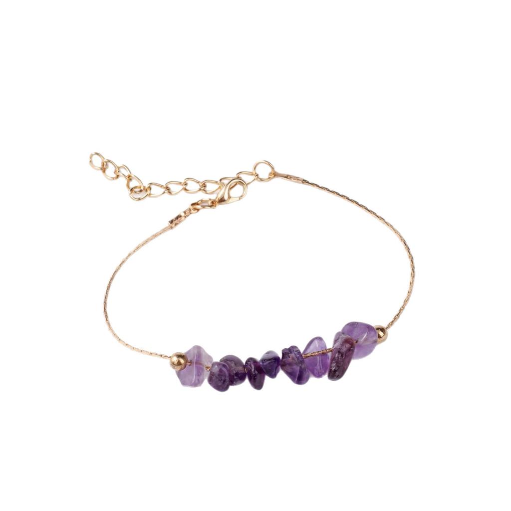 Festive Gifts Amethyst Gravel Beaded Bracelet With Silver Chain Elegant Fashion Jewelry For Women Daily Wear Simple Versatile Accessory