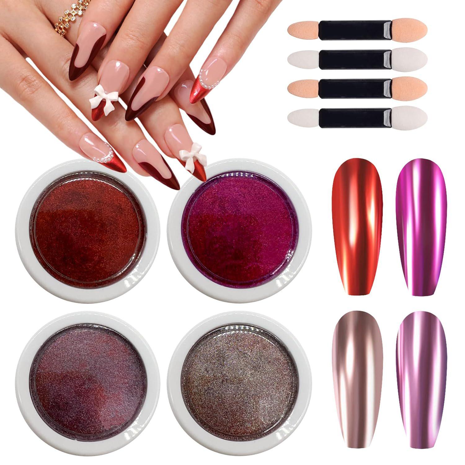 Ultra-Fine 4-Color Magic Mirror Nail Powder: Super Bright Gold, Silver Titanium Electroplated Finish