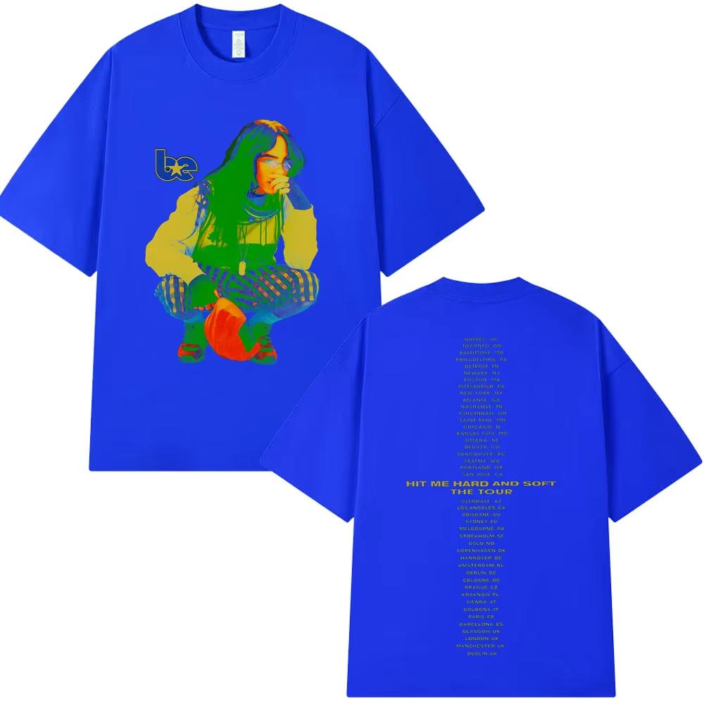 Singer Billie Eilish Cotton Men's Shirt Y2k Short Sleeved Hit Me Hard and Soft Album Graphics Women Hip-hop Comfortable T-shirt
