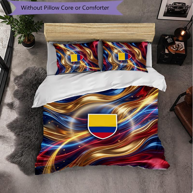 Colombia Football Pattern 3 Pieces Bedding Set Soft Microfiber Duvet Cover with Pillow Cases for Bedroom