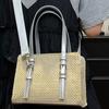 Fashion Women's Bag 2025 Summer New Foreign Style Shoulder Bag Simple Messenger Bag Straw Splicing Casual Small Square Bag Tide