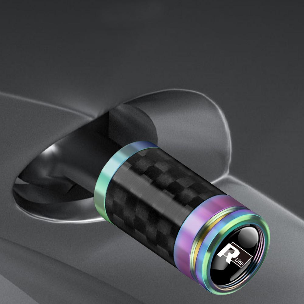 CAT1 4Pcs Car Wheel Tire Valve Caps Carbon Fiber Air Stem Covers For Volkswagen VW GTI RLine R Polo T5 Golf Passat B6 Scirocco Motion