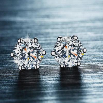 Silberne Zirkonia-Ohrringe mit künstlichem Diamanten – Elegante Unisex-Ohrstecker mit sechs Krallen und Strasssteinen