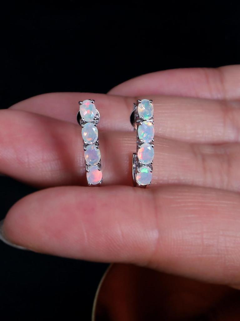 עגיל צמוד כסף סטרלינג 925 אבן חן טבעית אופל 8 יחידות חתך אופל ov 3*4 מ"מ תכשיטים עדינים לאישה מתנה