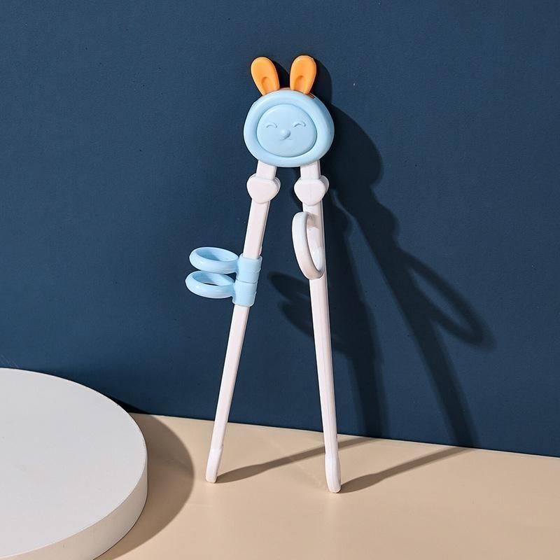 

Детские палочки для еды для начинающих, простые в использовании детские обучающие палочки для еды, милый мультяшный забавный помощник в обучении, детская посуда Rabbit синий