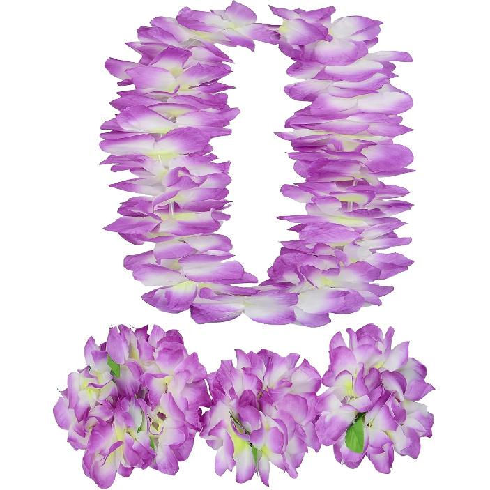 Hawaiian Leis Party Silk Flower Leis 41inch Thicken Hawaiian Leis Garland Headband Leis and Hand Leis for Graduation Hula Dance Luau Party, Photo