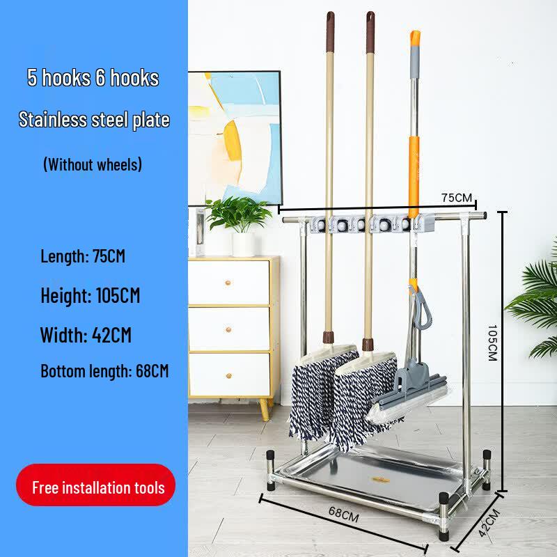 HANDUNYOU Stainless Steel Floor Mop & Broom Holder with Basin