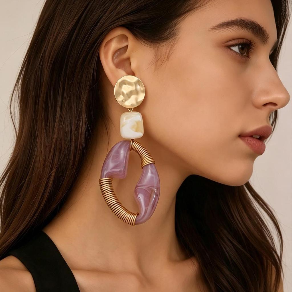 Maillard Retro Purple Oval Gold Wire Wrapped Luxury Earrings for Women