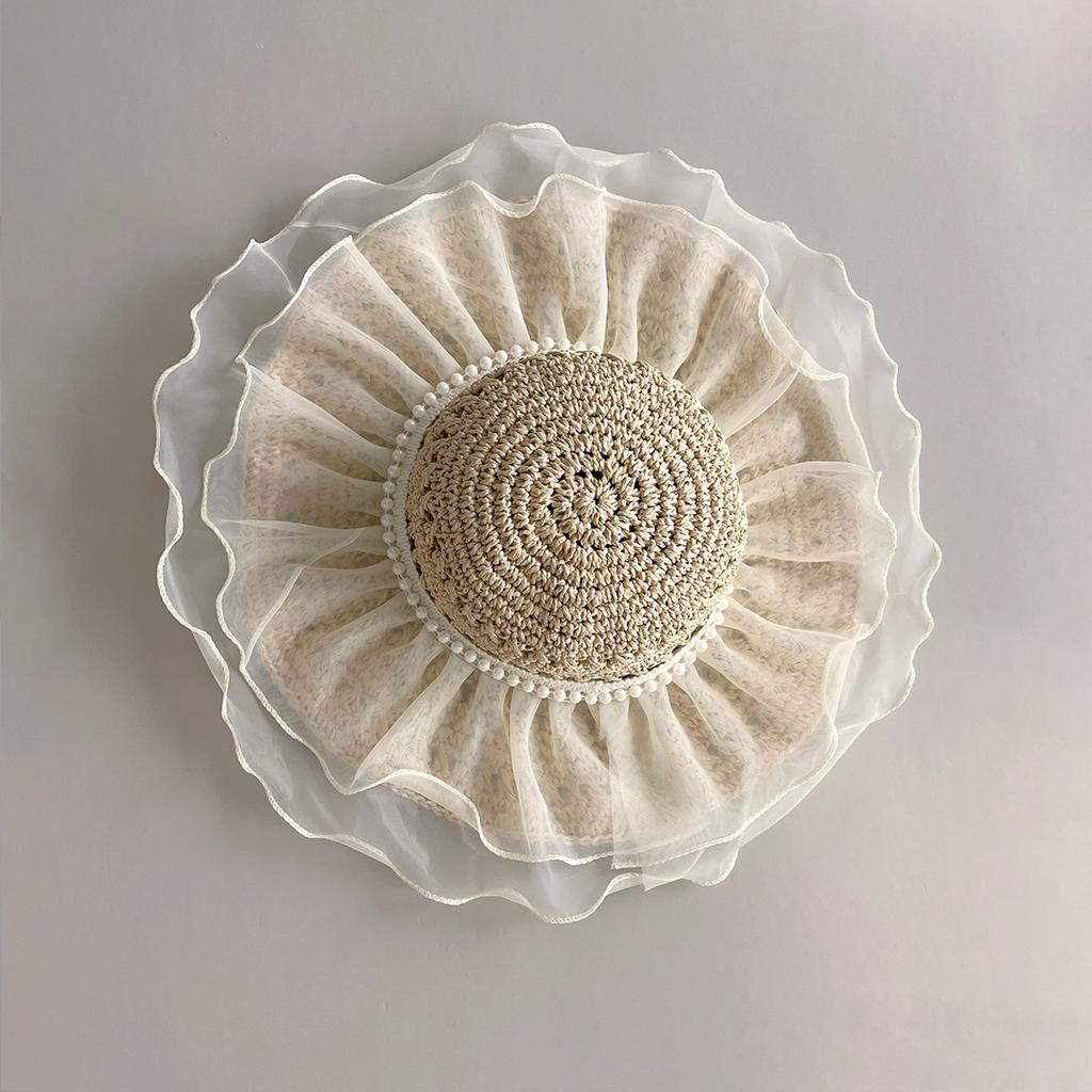 Lace Pearl Straw Hat Femininity Big Brim Shade Sunscreen Hat Soft Sister Seaside Resort Beach Sun Hat