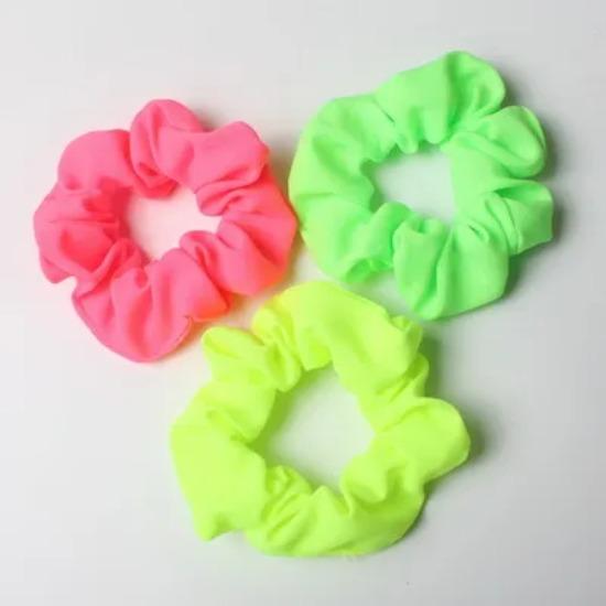 3 Stück/Los Neon Scrunchies Elastische Haargummis Dünner Stoff Bunt Zopfgummis Rosa Grün Orange Leuchtende Farbe Haaraccessoires