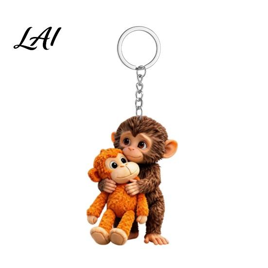 Durable Keychain for Backpack Baby Monkey Hugging Plush Toy Cute Animal Bag
