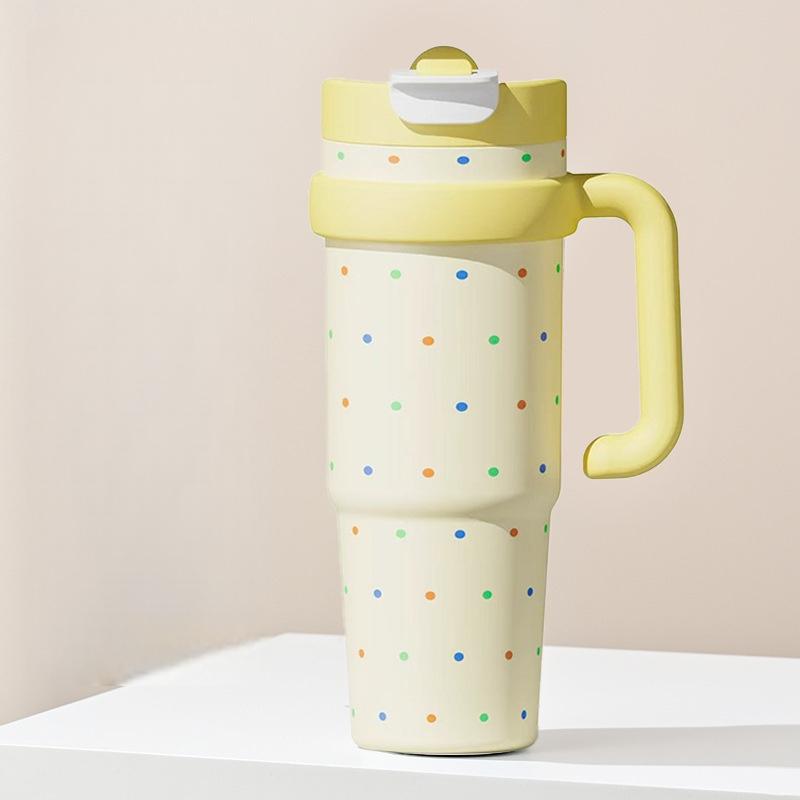 1000ML Große Kapazität Edelstahl Thermosbecher mit Strohhalm & Griff Vakuumbecher Thermo-Wasserflasche Reisebecher Hält Kalt & Heiß