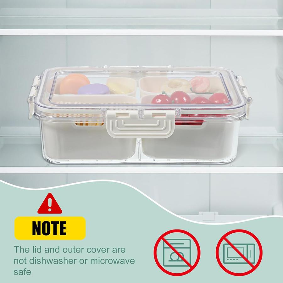 Divided Serving Tray with Lid-Snackle Box Container for Portable Snack Platters-Clear Organizer for Candy, Lunch Bento Box