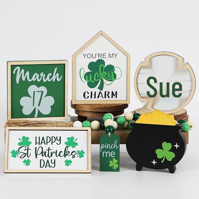 St. Patrick's Day Lucky Clover Wooden Sign Ornament