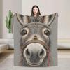 Donkey Portrait Flannel Throw Blanket, Farmhouse Animal Decor, Soft Cozy Gift