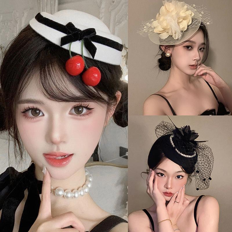 Big Flower Top Hat Hair Clip Mesh Hat With Feather Hair Clip Wedding Prom Party Accessories Headbands For Women