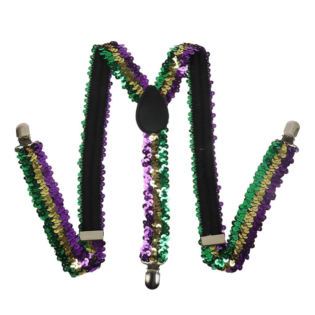 Unisex Sequin Y Back Suspenders 3 Clips Adjustable Elastic Braces