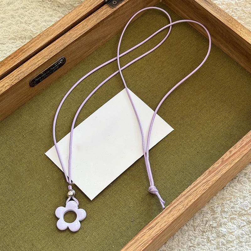 Dopamine Color Flower Love Necklace Summer Small Fresh Long Collarbone Chain Holiday Sweet Girl Heart Necklace