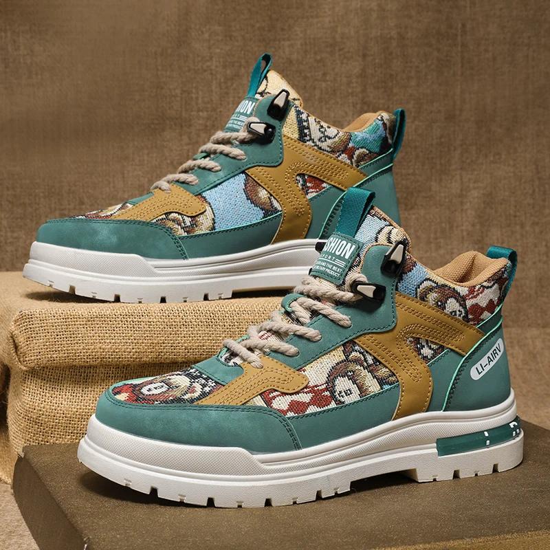 

2024 Мужская спортивная обувь Новые повседневные ботинки с плоской подошвой для зимнего туризма на открытом воздухе Дизайнерские роскошные модные рабочие ботинки с высоким верхом из парусины 39