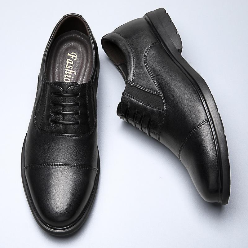 Men's shoes business casual shoes formal leather shoes men's spring low-top pure black cowhide foot cover large size small leather shoes