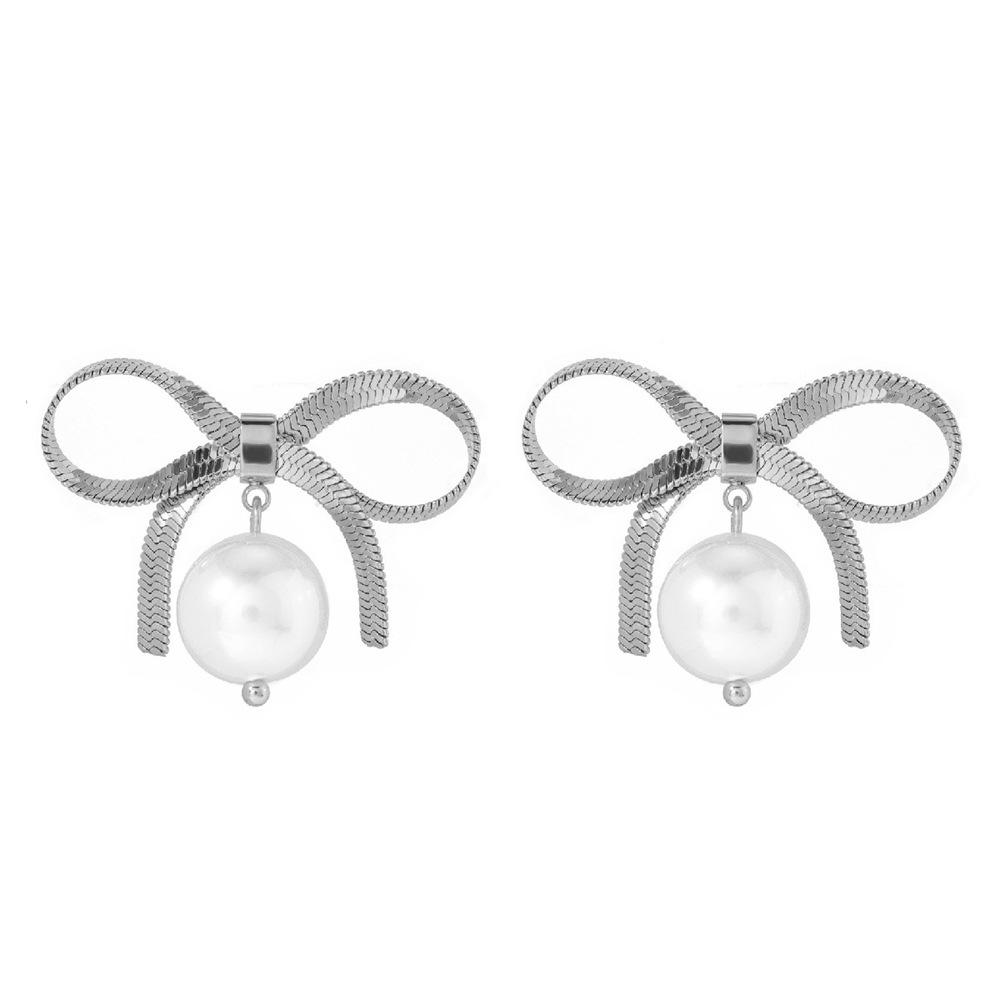 

Модные серьги-пусеты с бантом и жемчугом, женские нишевые универсальные серьги, темпераментные украшения для ушей