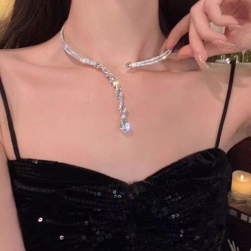 Sparkling Zircon Rhinestone Choker Collar Style Women Neck Jewelry Crystal Necklace Wedding