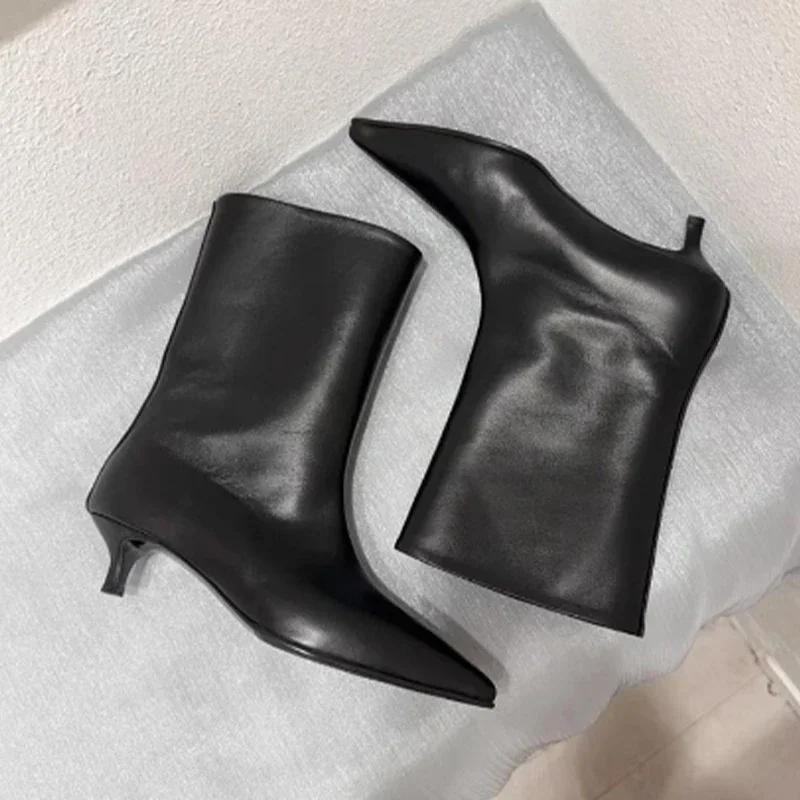 Pointed Toe Women High Boots Leather Fashion Sexy Heels Shoes Woman 2026 Trend New Snow Boots Low Heels Elegant Goth Mujer Botas